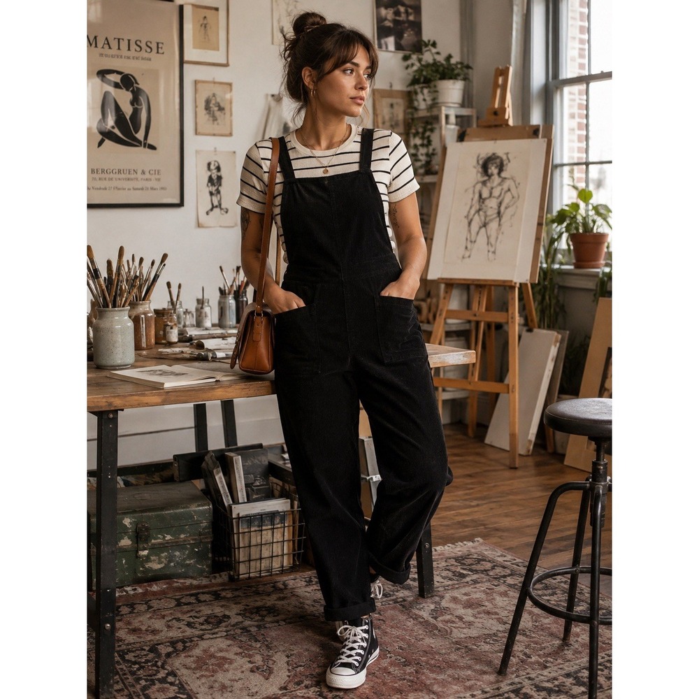 Cotton On US 4 Black Corduroy Overalls Jumpsuit‎ Utility Workwear 90s